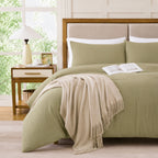 Cubrecama King reversible + Fundas verde oliva