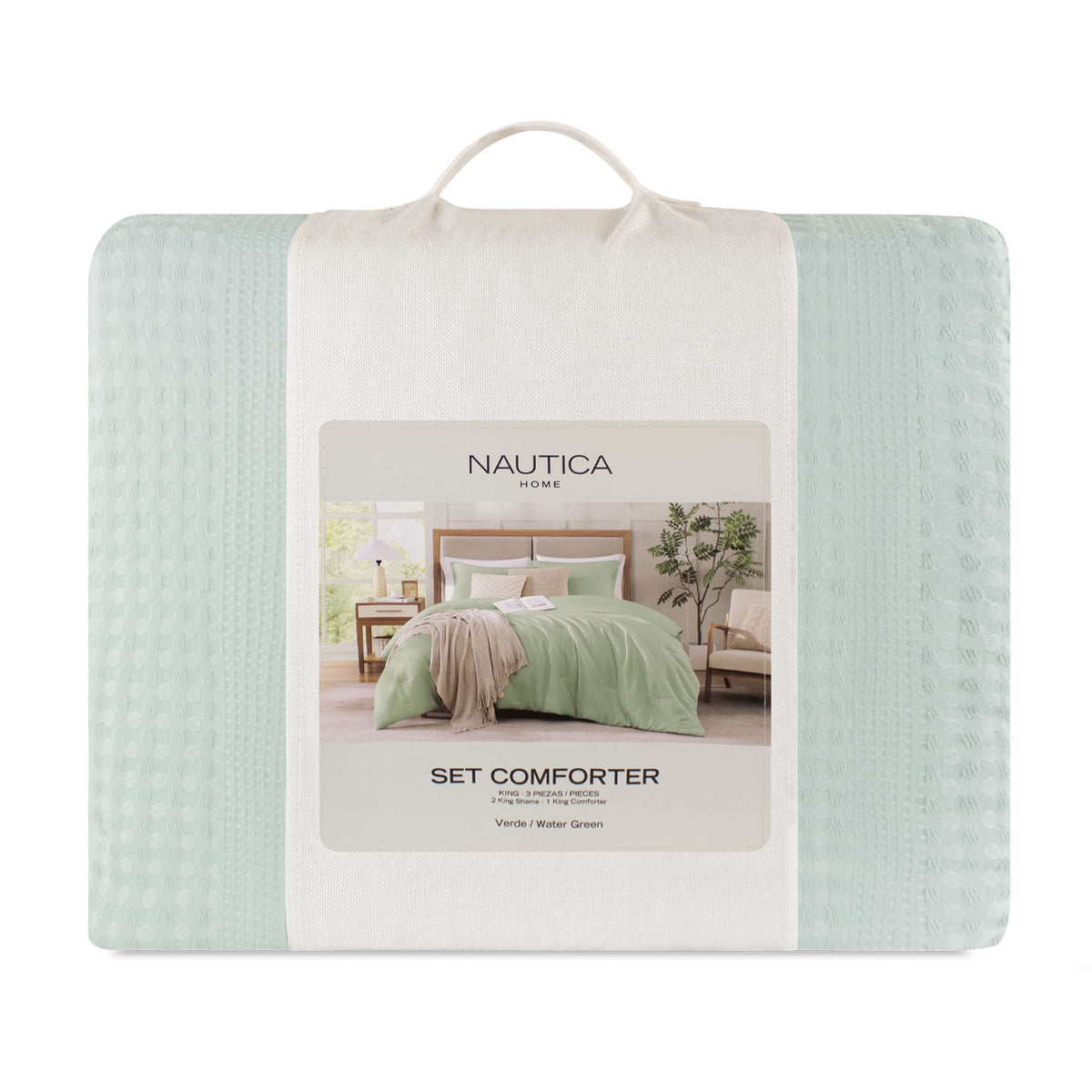 Cubrecama King Reversible + Fundas celeste
