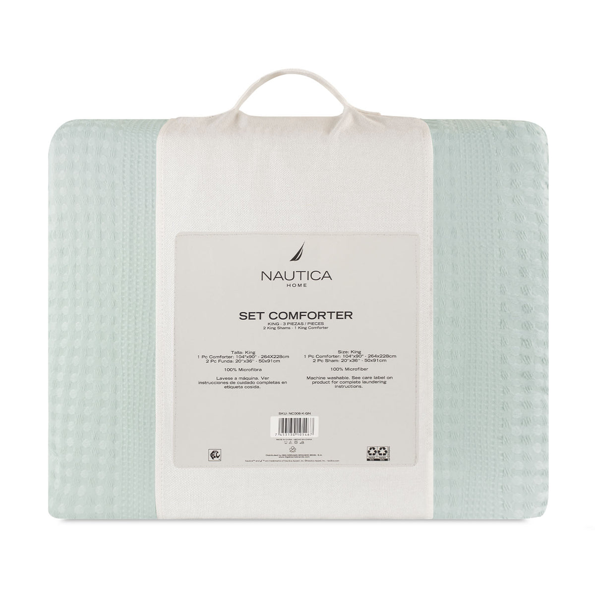 Cubrecama King Reversible + Fundas celeste