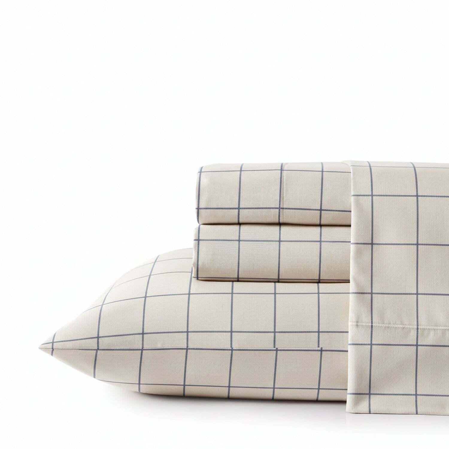 Juego de sábanas 3 piezas 1,5 plazas a cuadros blanco