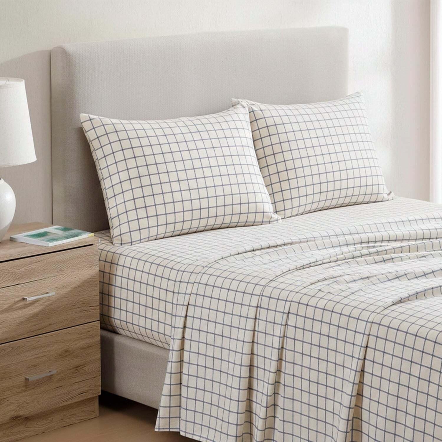 Juego de sábanas 3 piezas 1,5 plazas a cuadros blanco