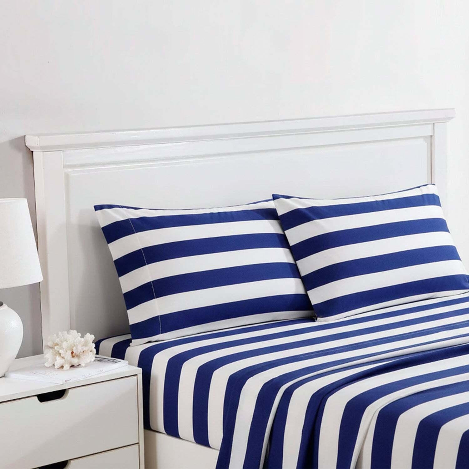 Juego de sábanas 4 piezas king líneas azul marino