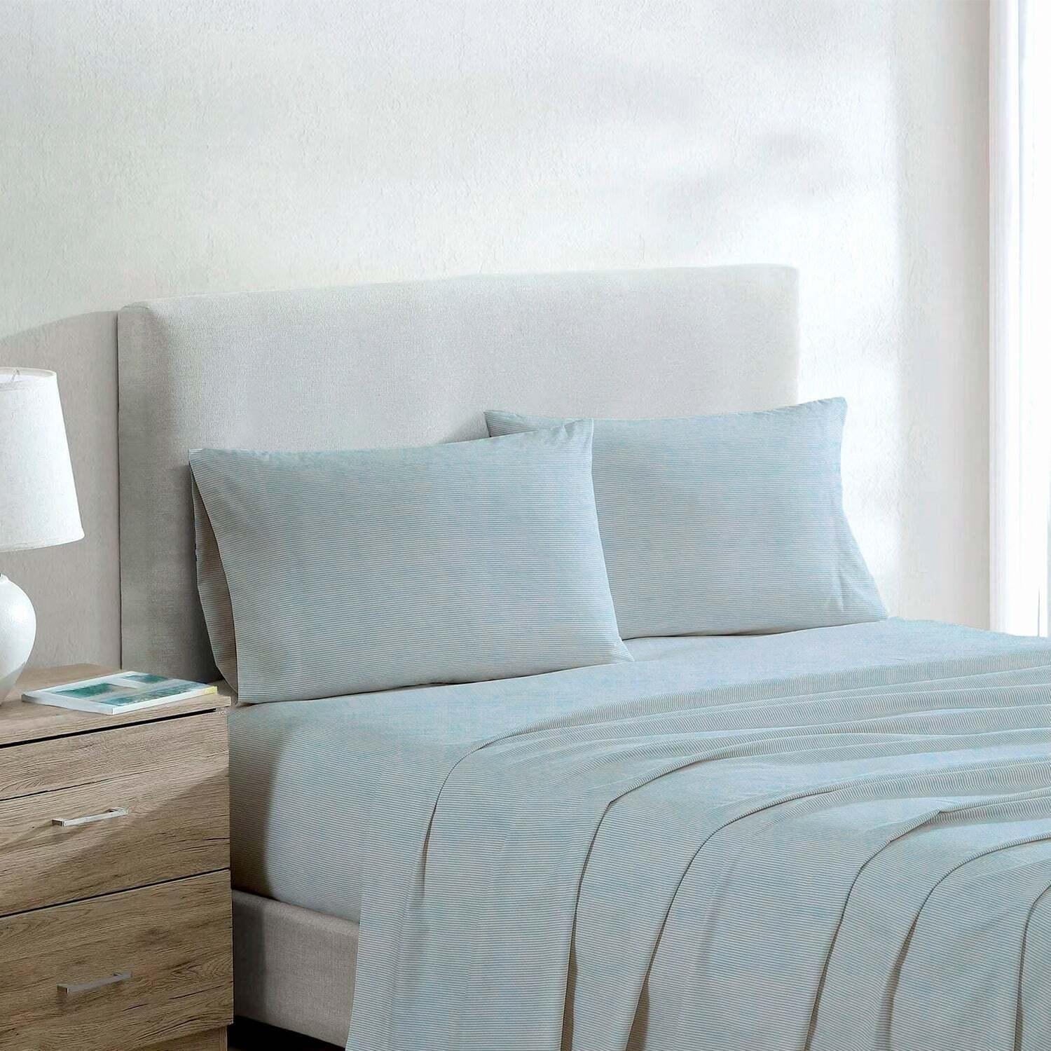 Juego de sábanas 4 piezas king textura celeste