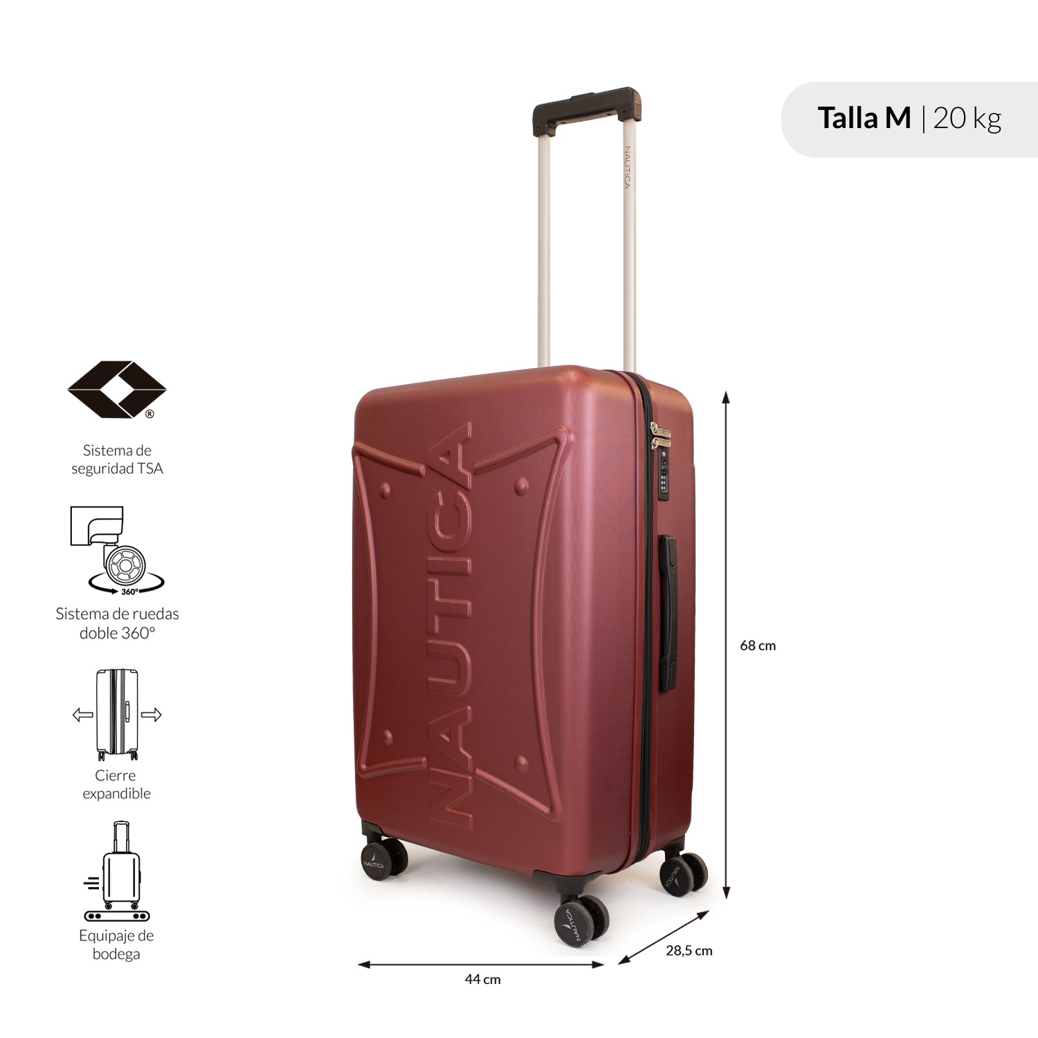 Maleta mediana Nautica Crown M 20kg burdeo
