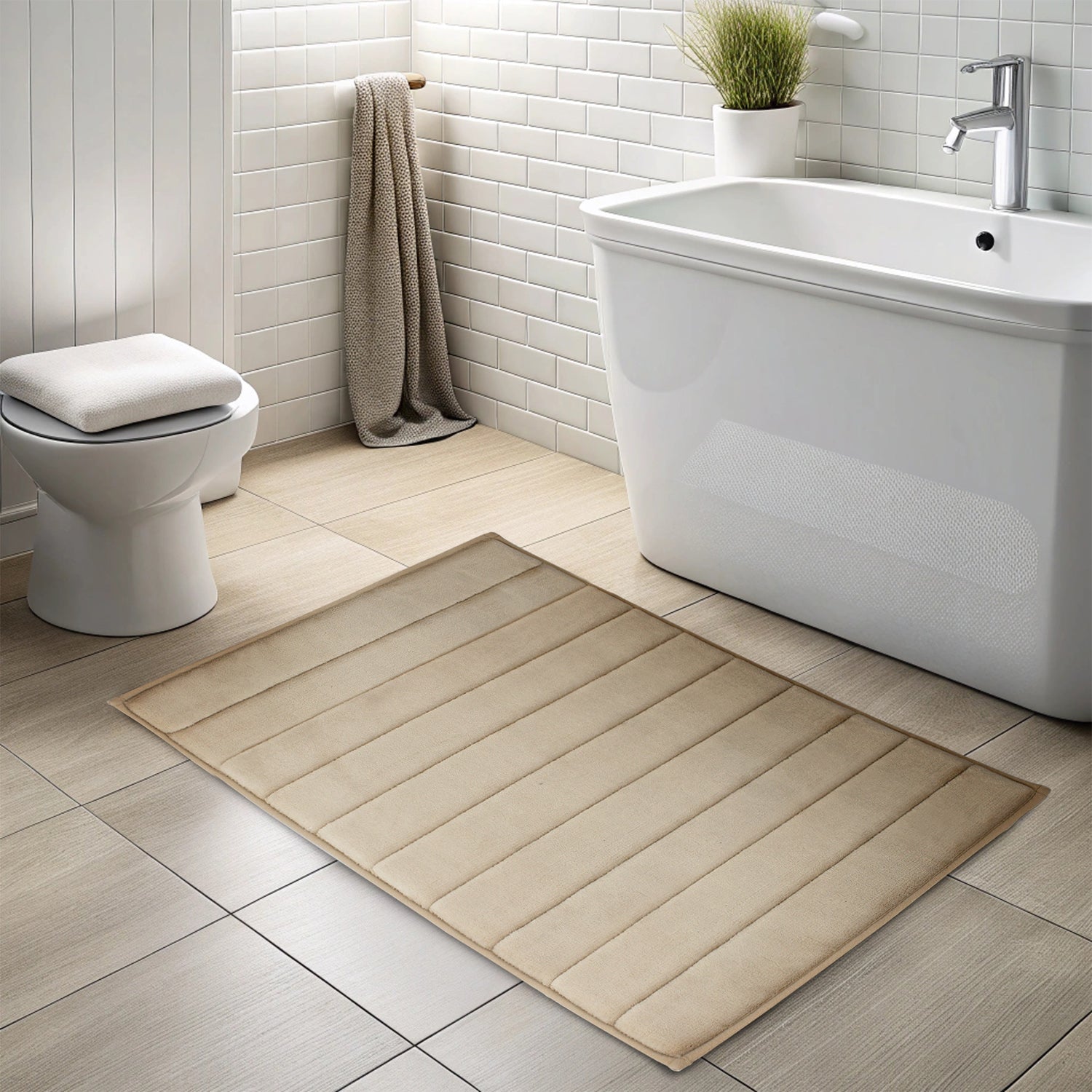 Alfombra de baño Nautica 50x80cm coralina ultra suave beige