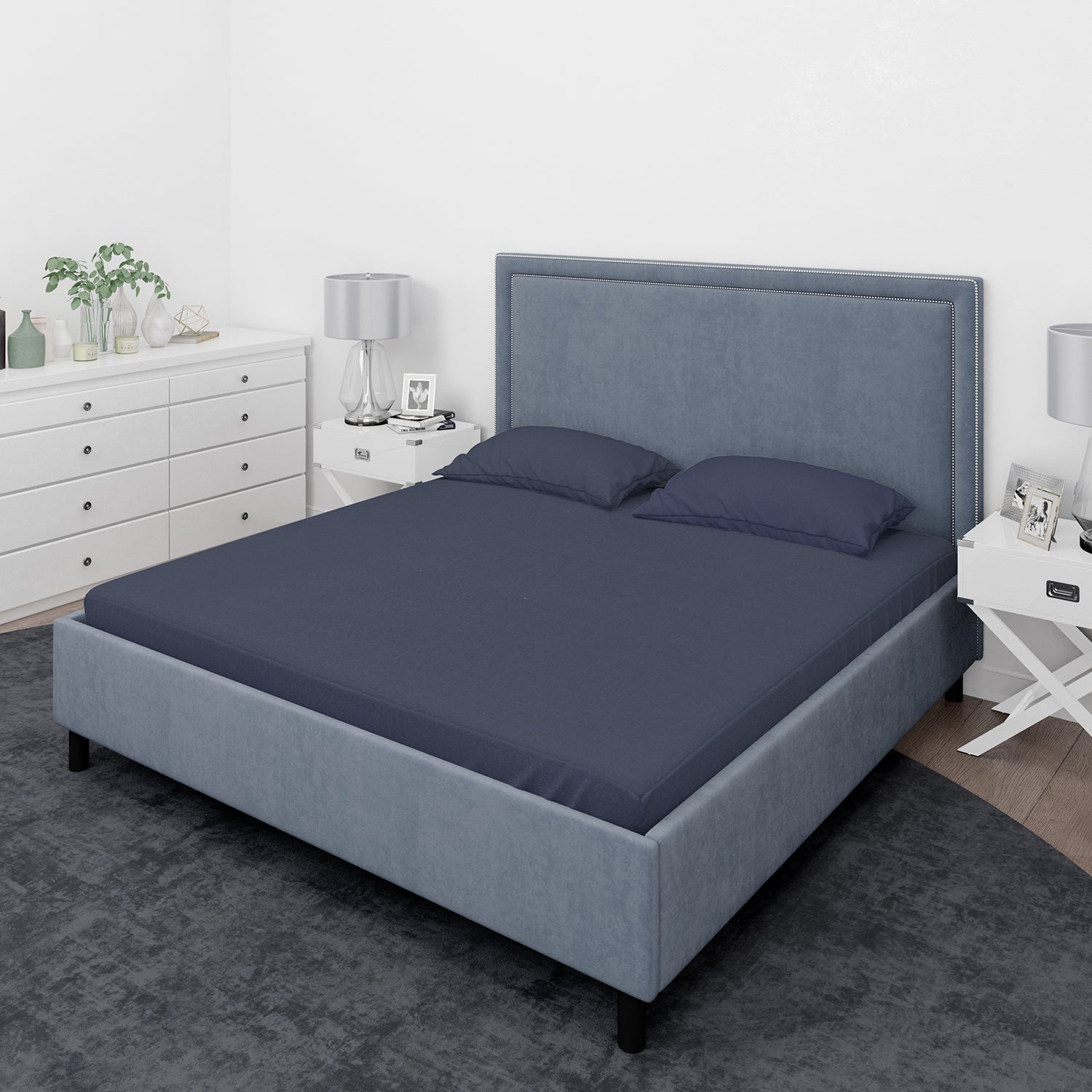 Juego de sábanas Nautica 4 piezas microfibra 2 plazas azul marino