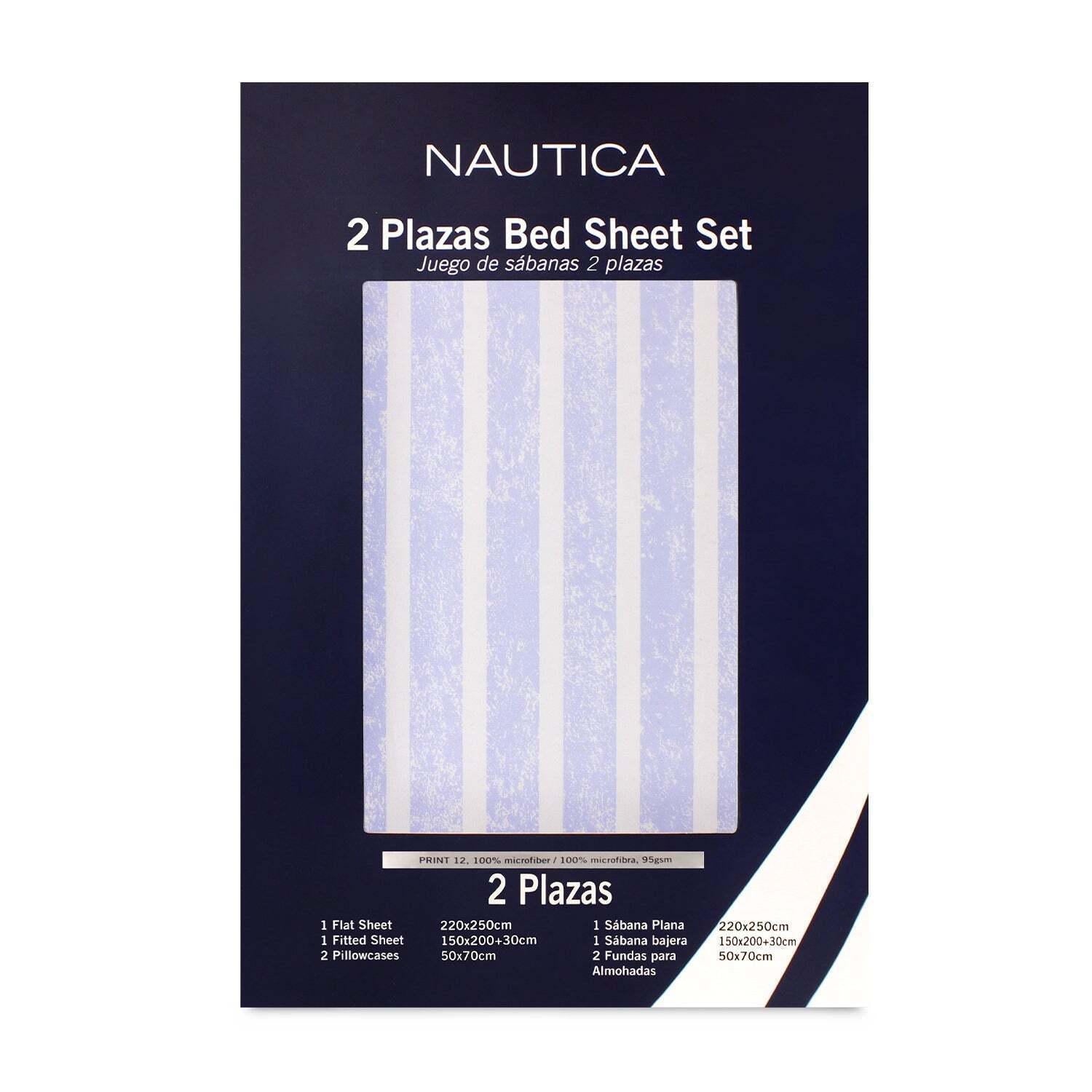 Juego de sábanas 4 piezas 2 plazas líneas celeste