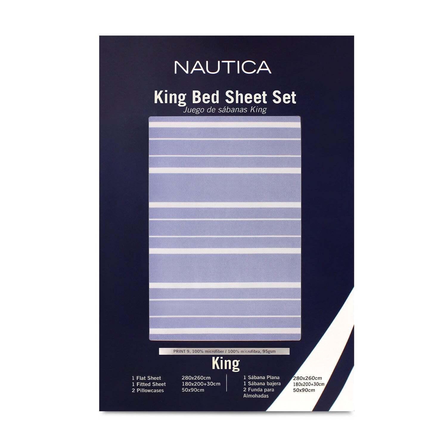 Juego de sábanas 4 piezas king líneas azul