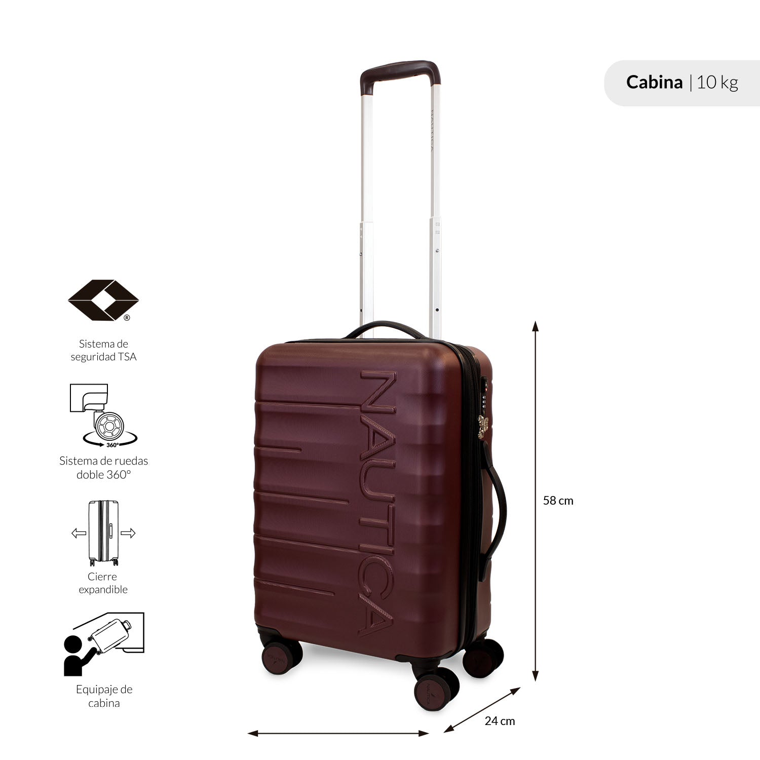 Maleta de cabina Ibiza S 10kg burdeo Nautica
