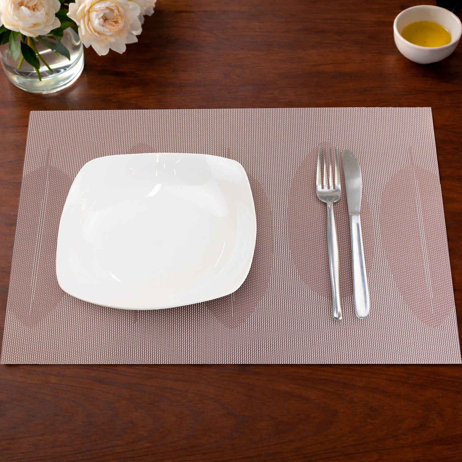Individual de mesa 45x30cm reversible hojas rosa