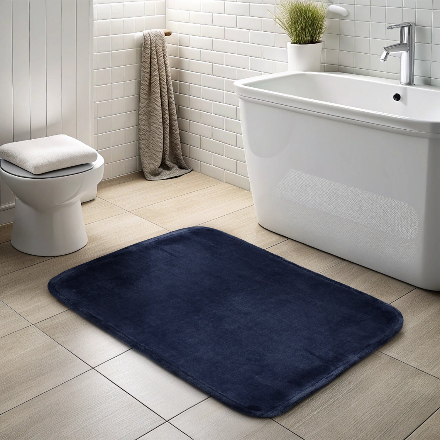 Alfombra de Baño Nautica flannel 50x80cm absorbente azul marino