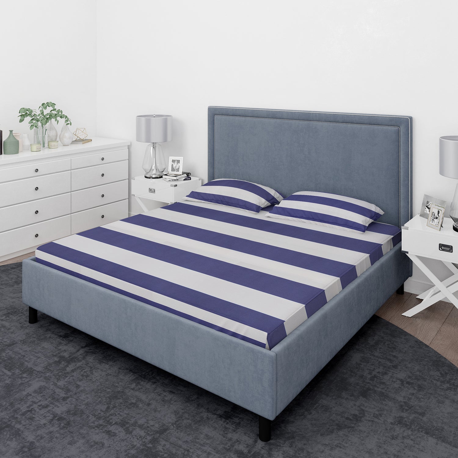 Juego de sábanas Nautica 4 piezas microfibra 2 plazas diseño azul marino