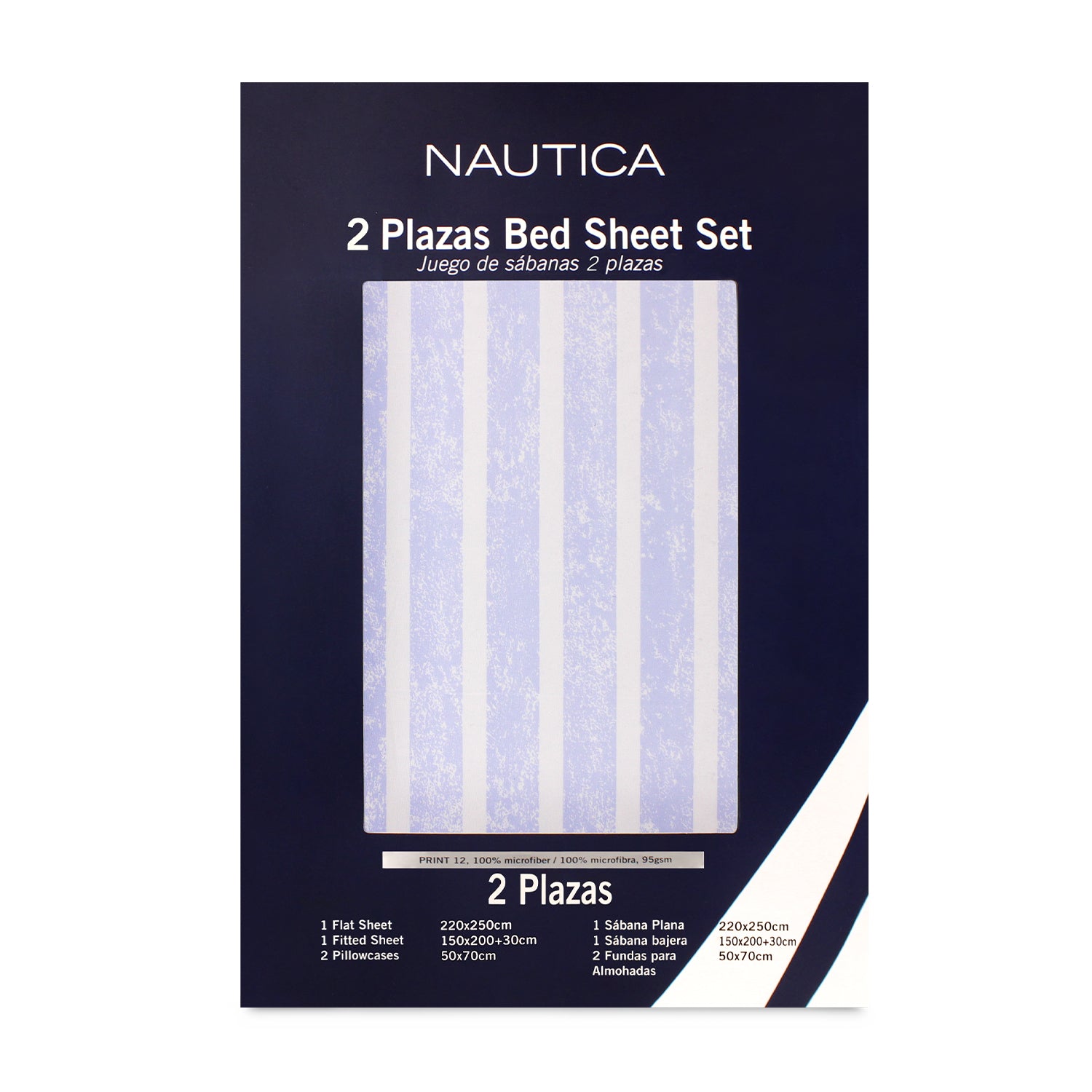 Juego de sábanas Nautica 4 piezas microfibra 2 plazas lineas celeste