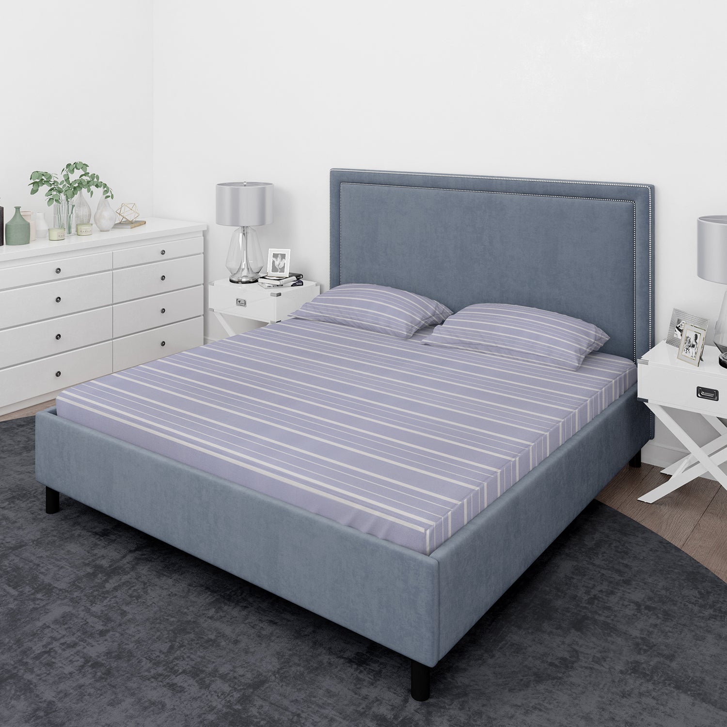 Juego de sábanas Nautica 4 piezas microfibra 2 plazas lineas azules