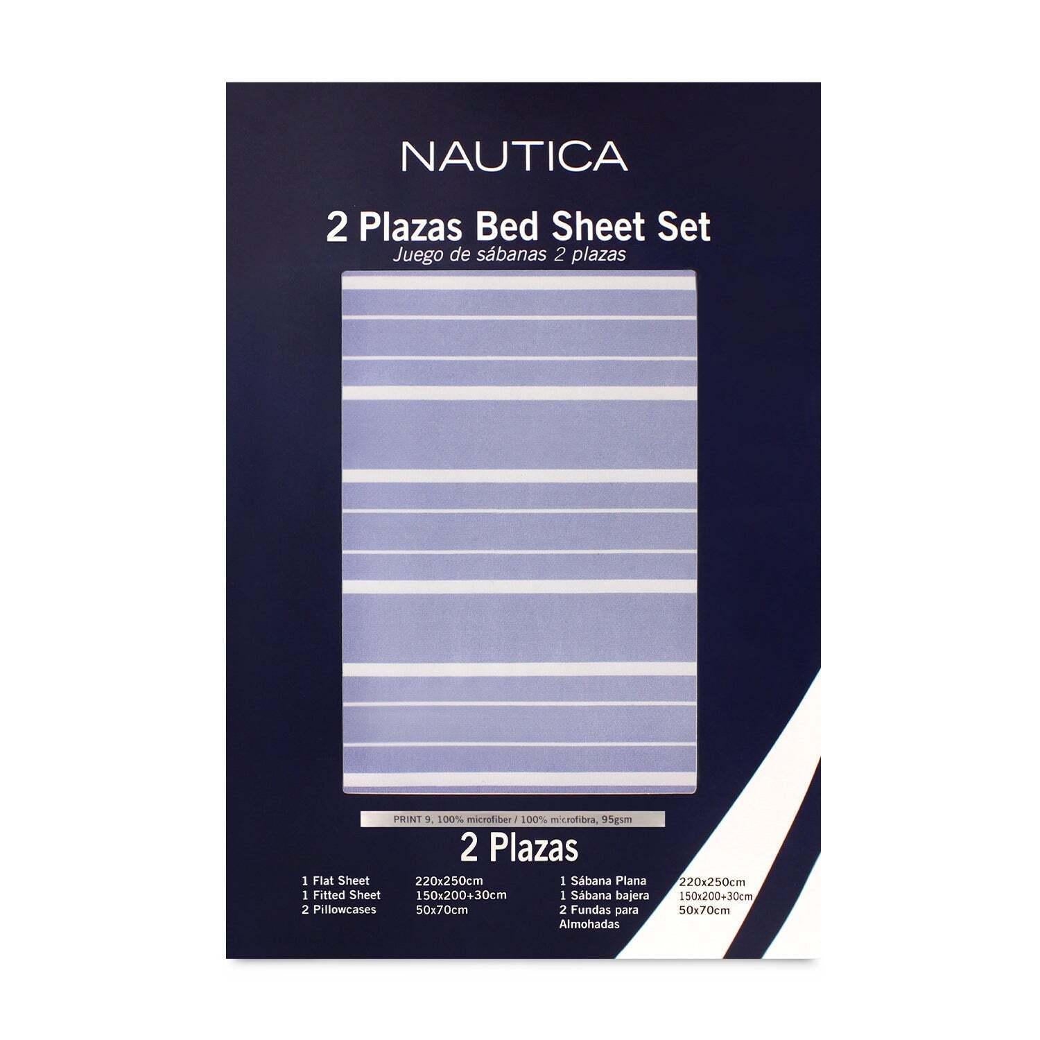 Juego de sábanas 4 piezas 2 plazas líneas azul