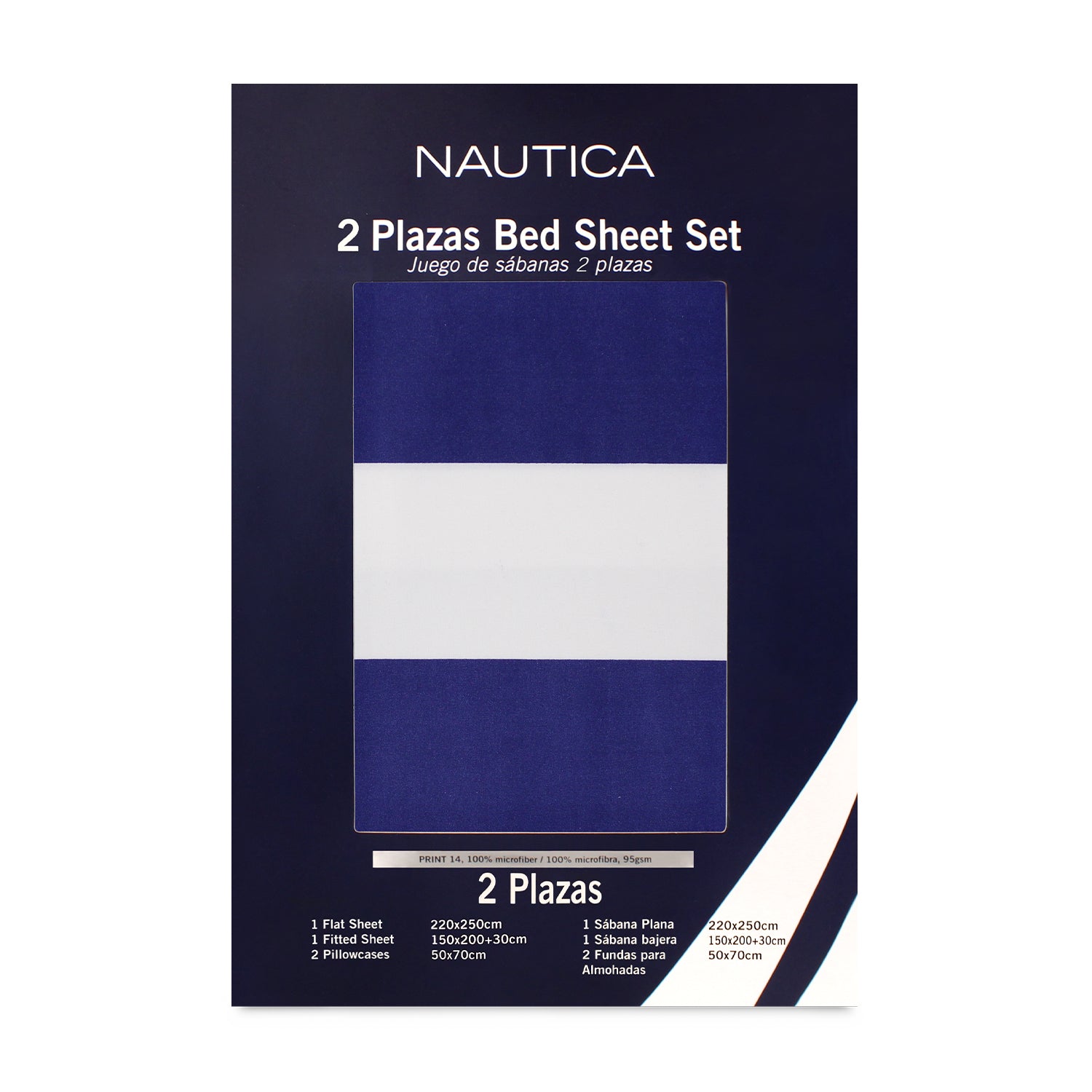Juego de sábanas Nautica 4 piezas microfibra 2 plazas diseño azul marino
