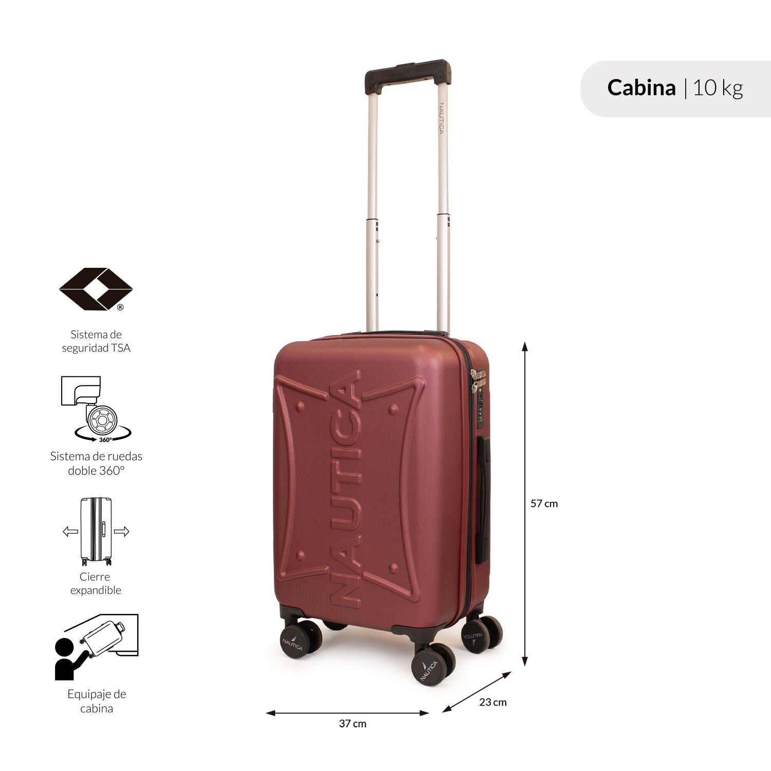 Maleta de cabina Nautica Crown S 10kg burdeo
