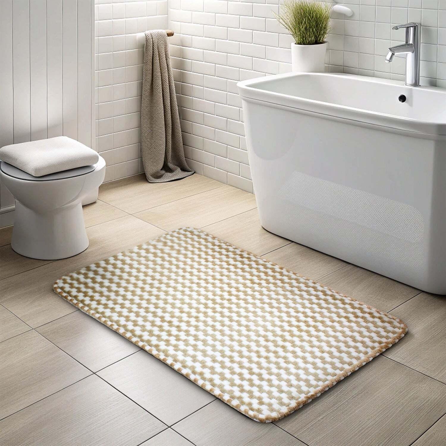 Alfombra de Baño Nautica Home Memory Foam 50x80 cm Cuadros - Taupe
