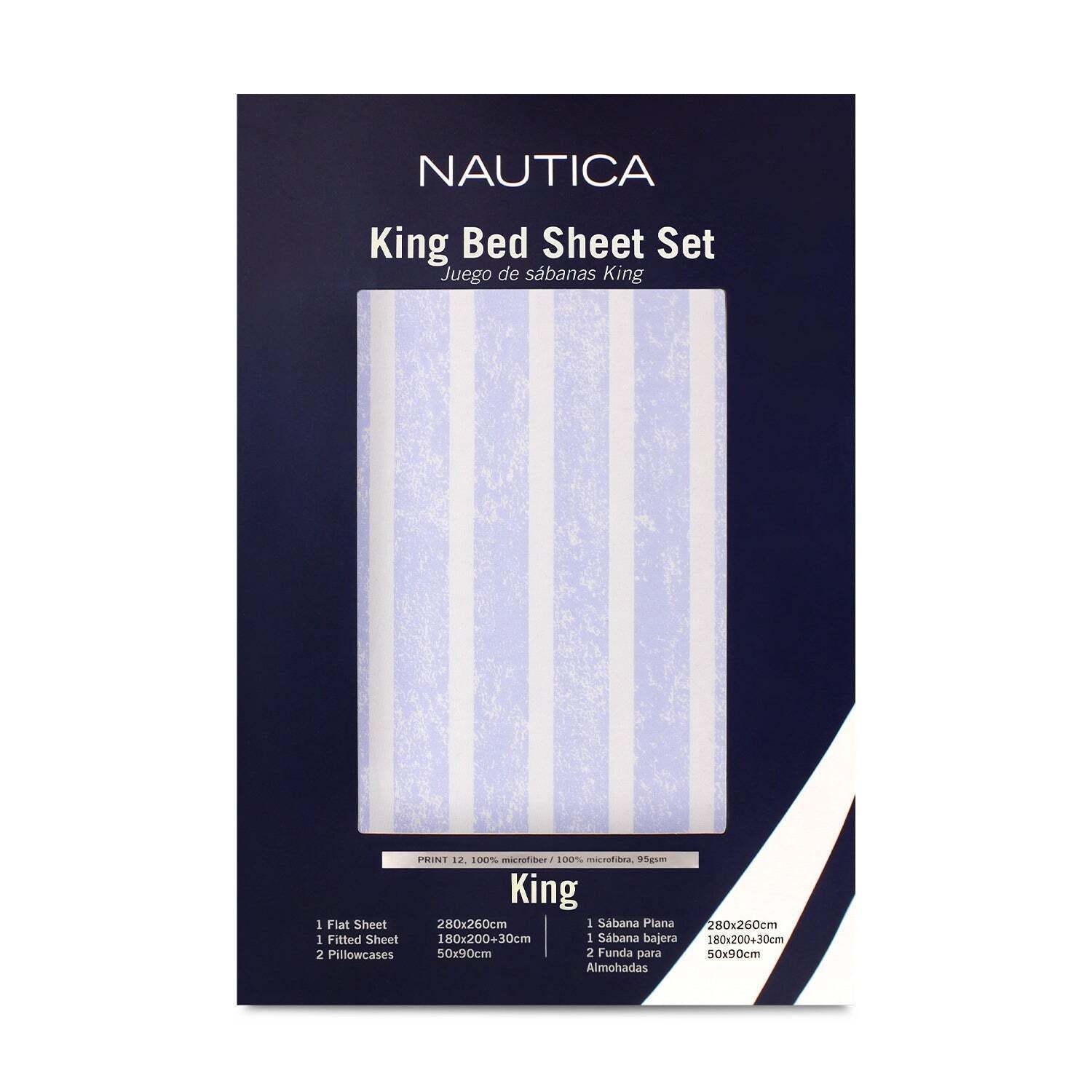 Juego de sábanas 4 piezas king líneas celeste