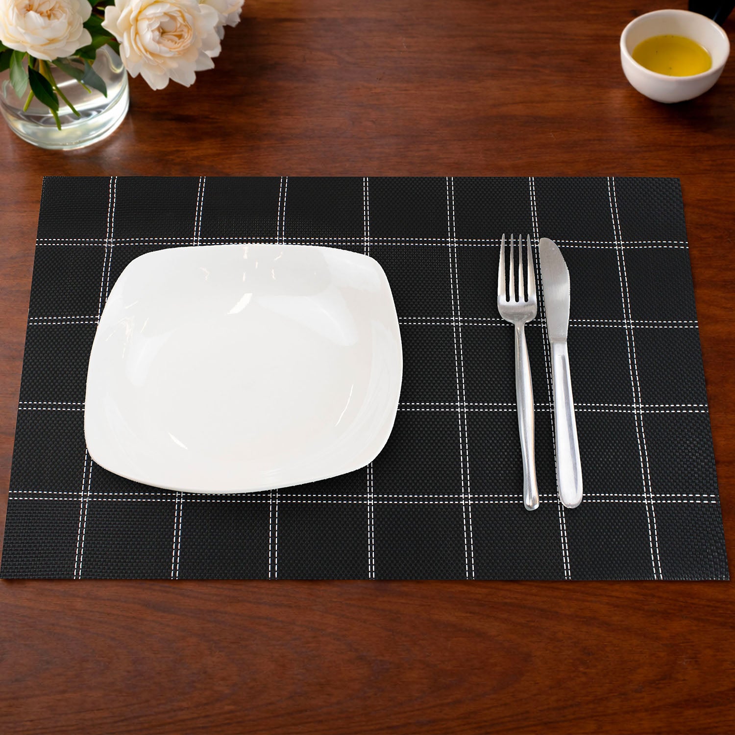 Pack 4 Individuales de mesa Nautica Home 45x30cm negro a cuadros