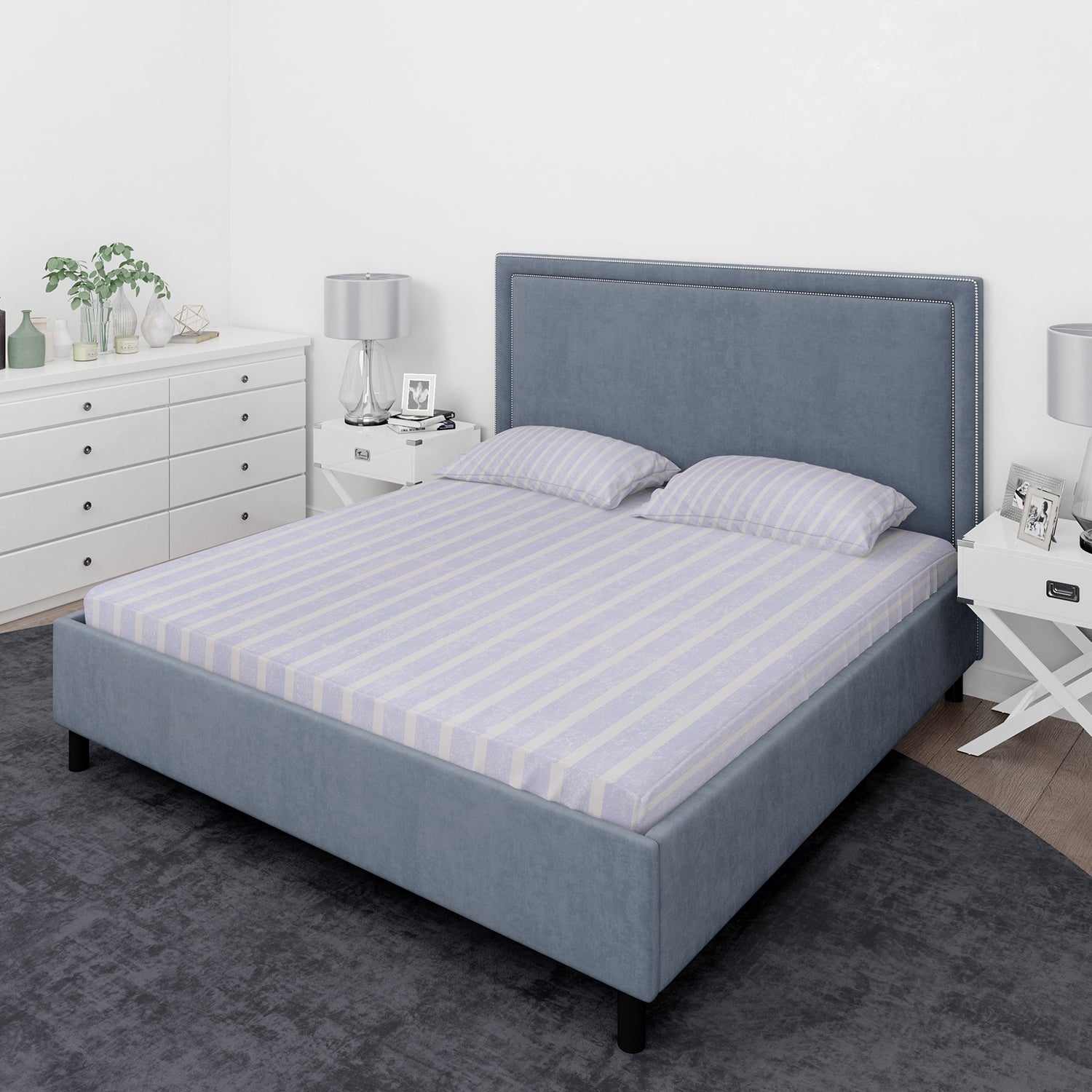 Juego de sábanas Nautica 4 piezas microfibra 2 plazas lineas celeste