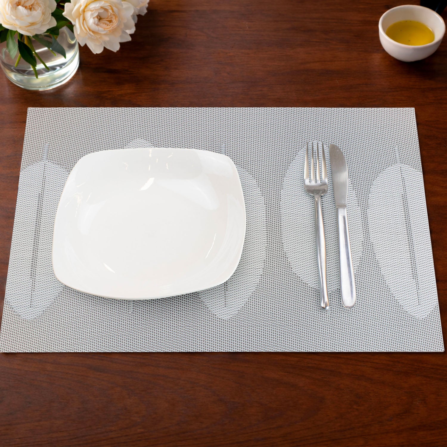 Individual de mesa 45x30cm reversible hojas blanco