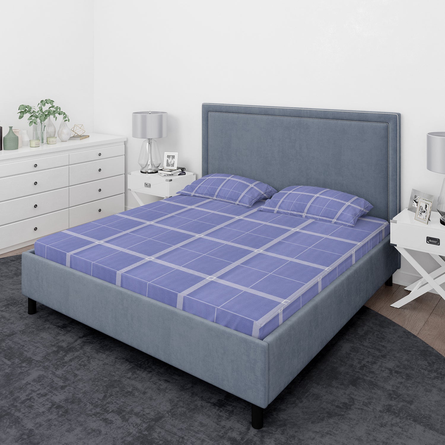 Juego de sábanas Nautica 4 piezas microfibra 2 plazas diseño a cuadros azul