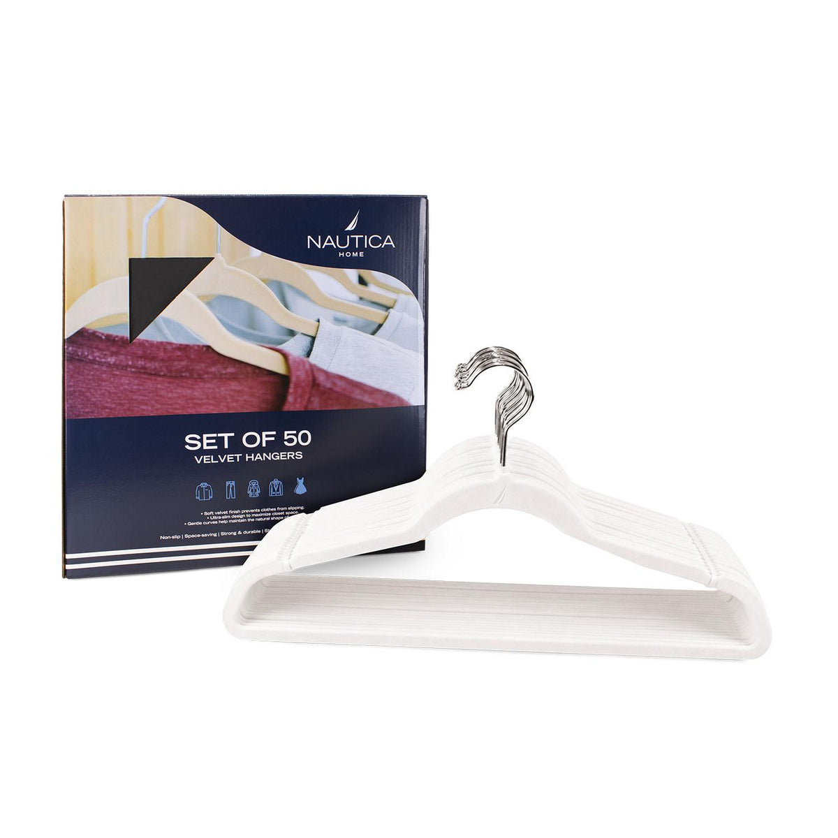 Colgadores de Ropa Pack 50 Antideslizante blanco