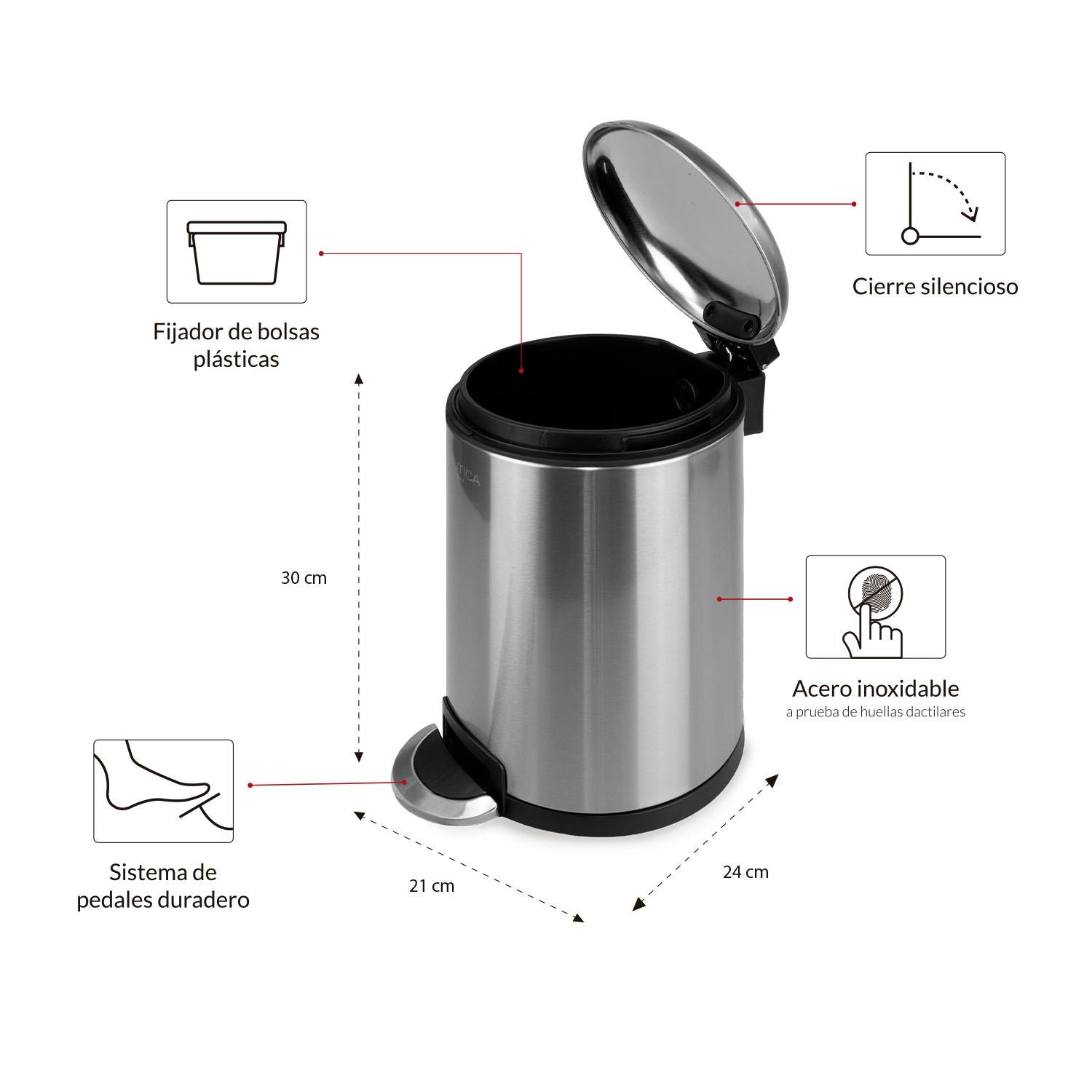 Basurero Acero Inoxidable con Pedal 5 Litros