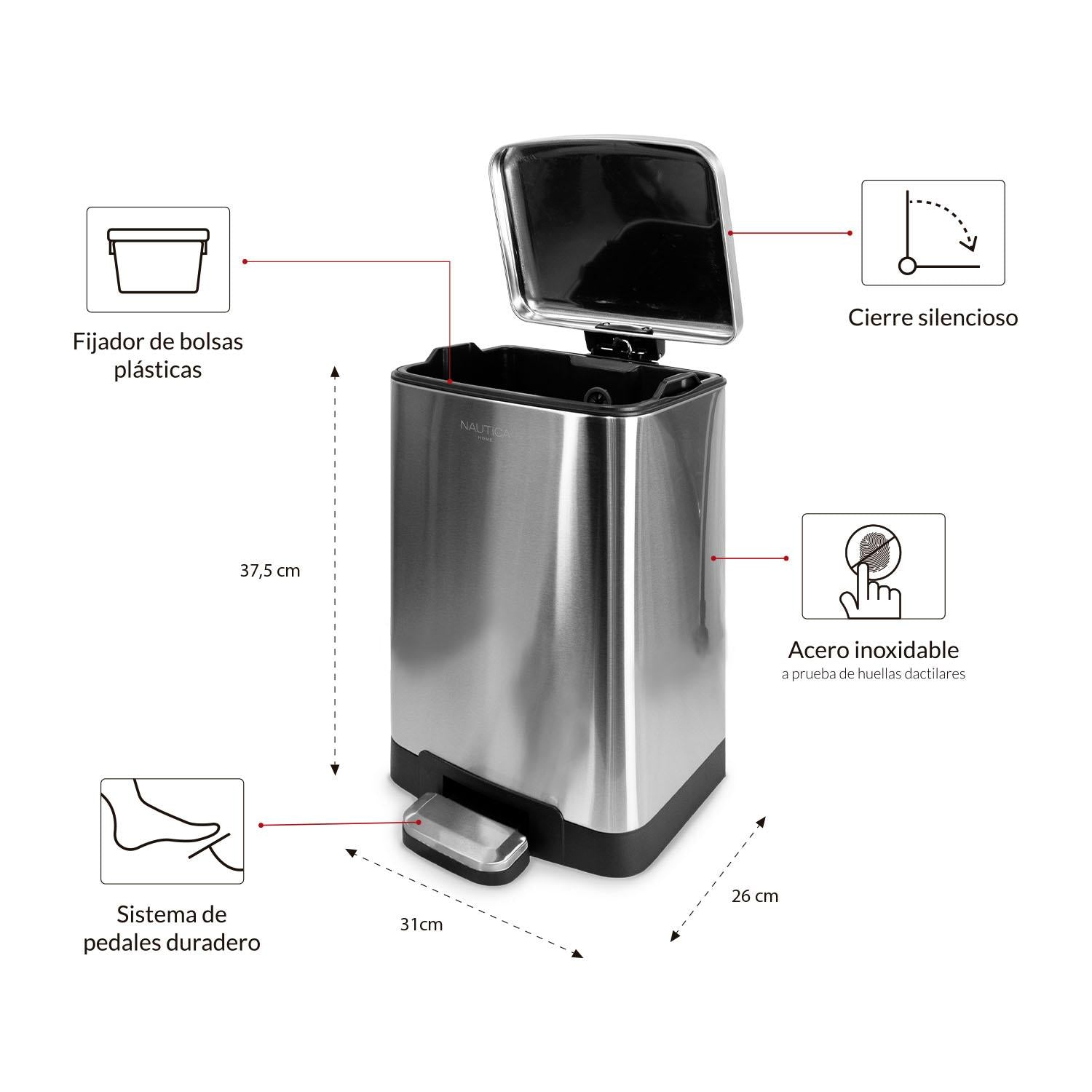 Basurero Acero Inoxidable con Pedal 10 Litros