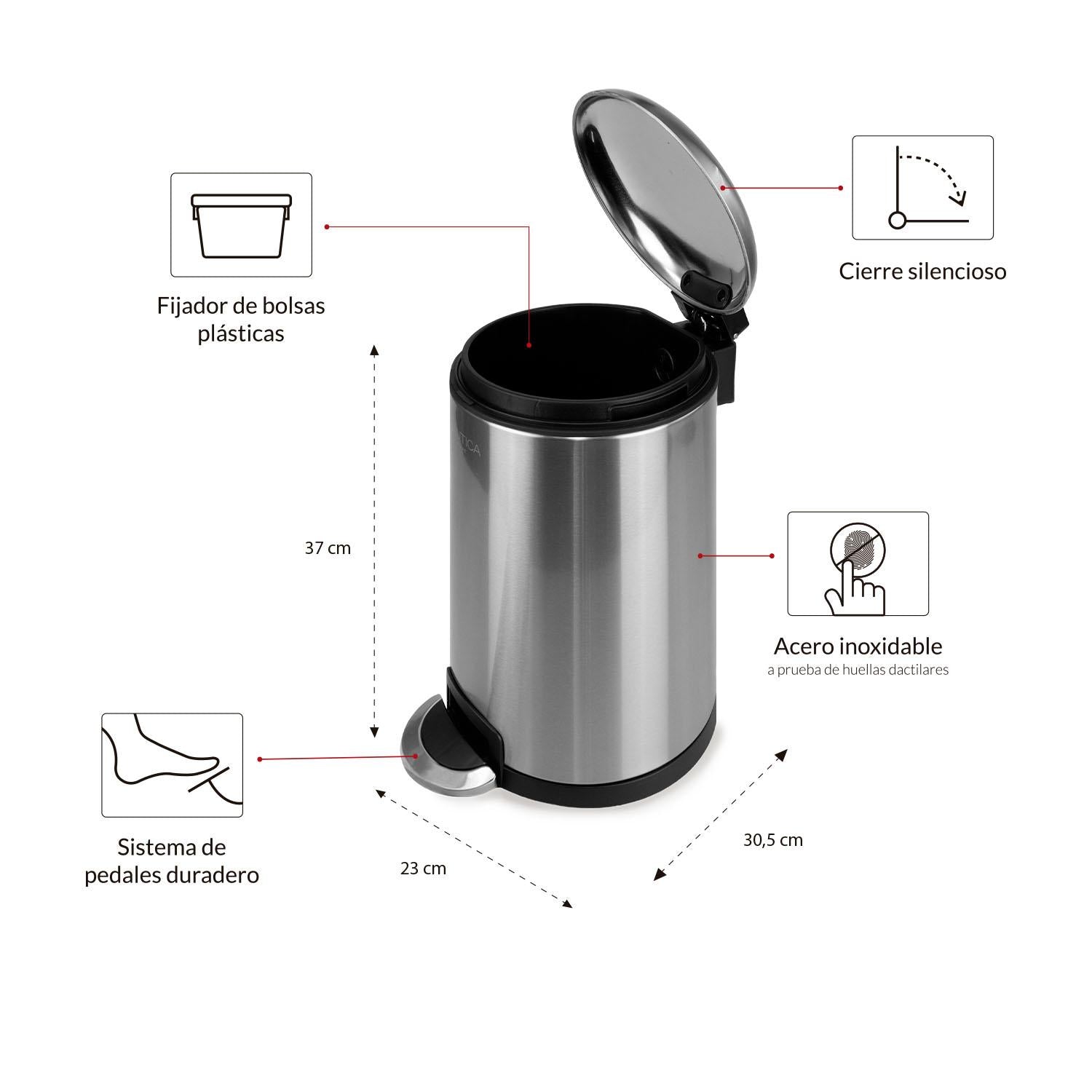 Basurero Acero Inoxidable con Pedal 8 Litros