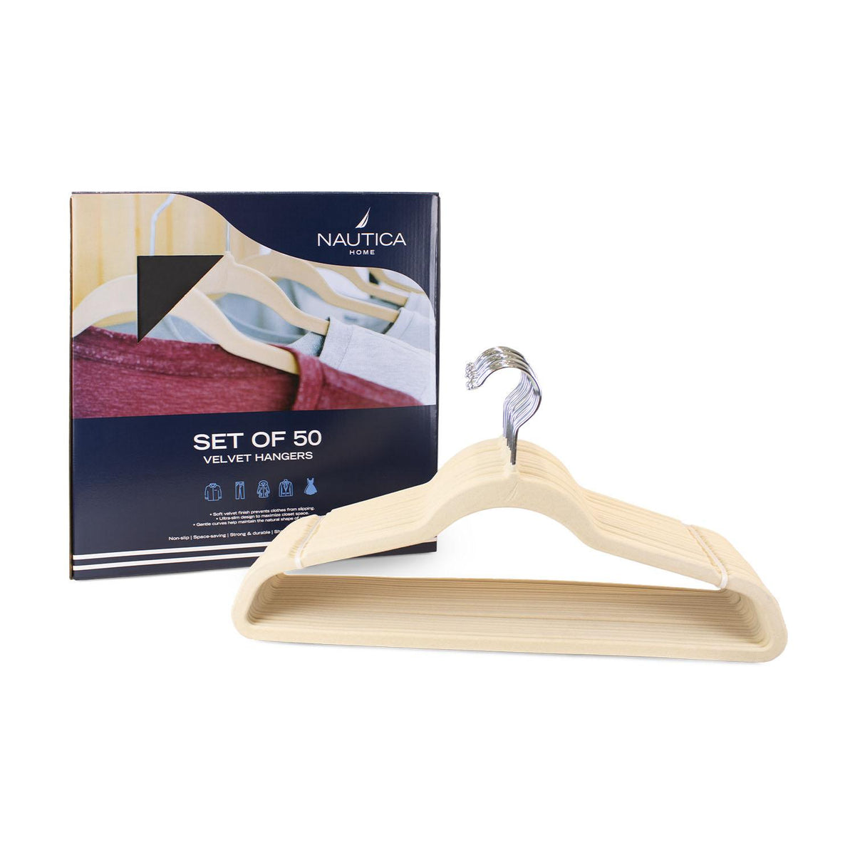 Colgadores de Ropa Pack 50 Antideslizante beige